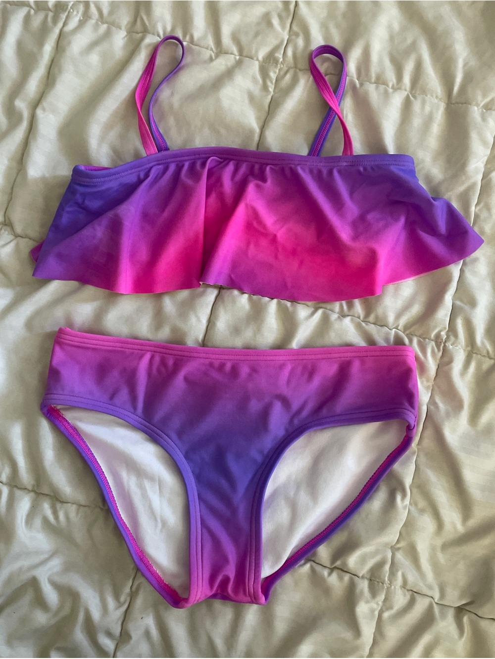 Okami Bathing Suit Girls Two Piece Size 14 Pink Purple Ombré Swimwear Bikini